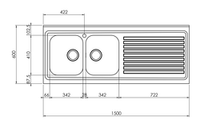 Lavello ROSSANA appoggio 150X60 2 vasche sinistre+ gocciolatoio ACCIAIO INOX 031139.S1.01.2009