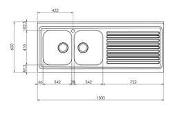 Lavello ROSSANA appoggio 150X60 2 vasche sinistre+ gocciolatoio ACCIAIO INOX 031139.S1.01.2009