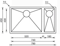 Lavello FILO QUADRA 3"  2 vasche SINISTRE ACCIAIO INOX SOTTOTOP 79X45 PROF. 19 011915.S0.01.2018