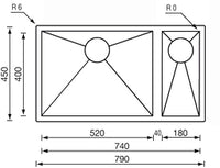 Lavello FILO QUADRA 3"  2 vasche SINISTRE  ACCIAIO INOX SLIM 79X45 PROF. 19 011905.S0.01.2018