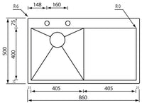 Lavello FILOQUADRA MIX 86X50  1 vasca sinistra+ gocciolatoio ACCIAIO INOX 012960.S2.01.2033