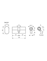 Cilindro europeo Federal S -  30BX30mm a pomolo  nichel, anti-sfilamento, anti-perforazione, 5 chiavi reversibili - THIRARD