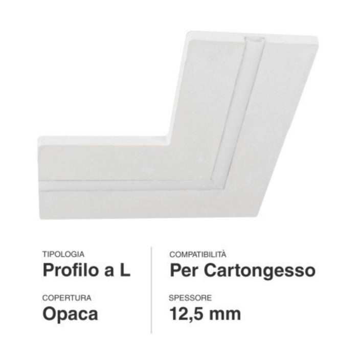 Profilo a L in alluminio integrato per strisce LED nel cartongesso a scomparsa