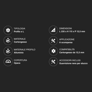 Profilo a L in alluminio integrato per strisce LED nel cartongesso a scomparsa