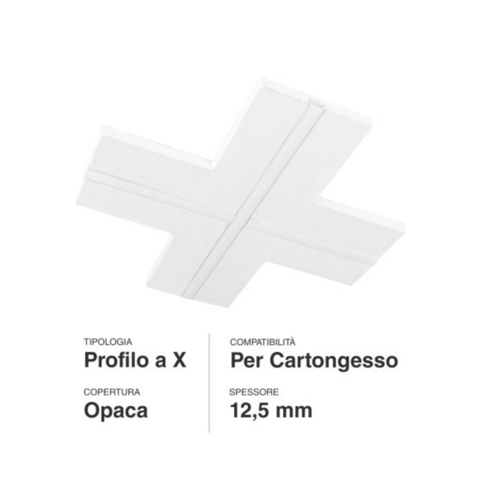 Profilo a X in alluminio integrato per strisce LED nel cartongesso a scomparsa
