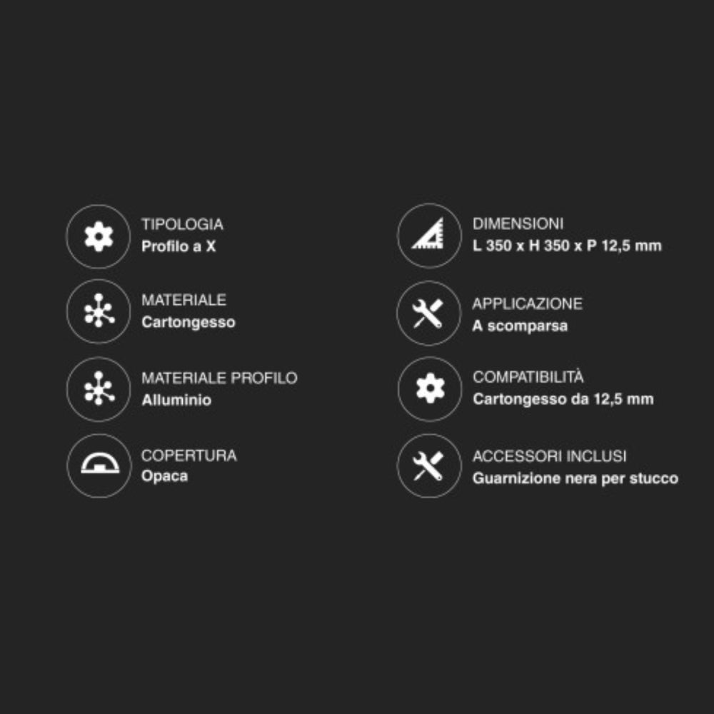 Profilo a X in alluminio integrato per strisce LED nel cartongesso a scomparsa