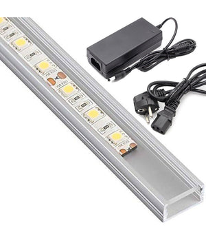 Profilo Barra Alluminio Impermeabile 1 Metro A 72 Led 18w + Alimentatore Da 5 Ah  -bianco Caldo -smd 5630-copertura Trasparente    -