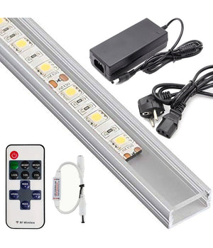 Profilo Barra Alluminio Impermeabile 1 Metro A 72 Led + Alimentatore + Dimmer  -bianco Caldo -smd 5630-copertura Opaca    -