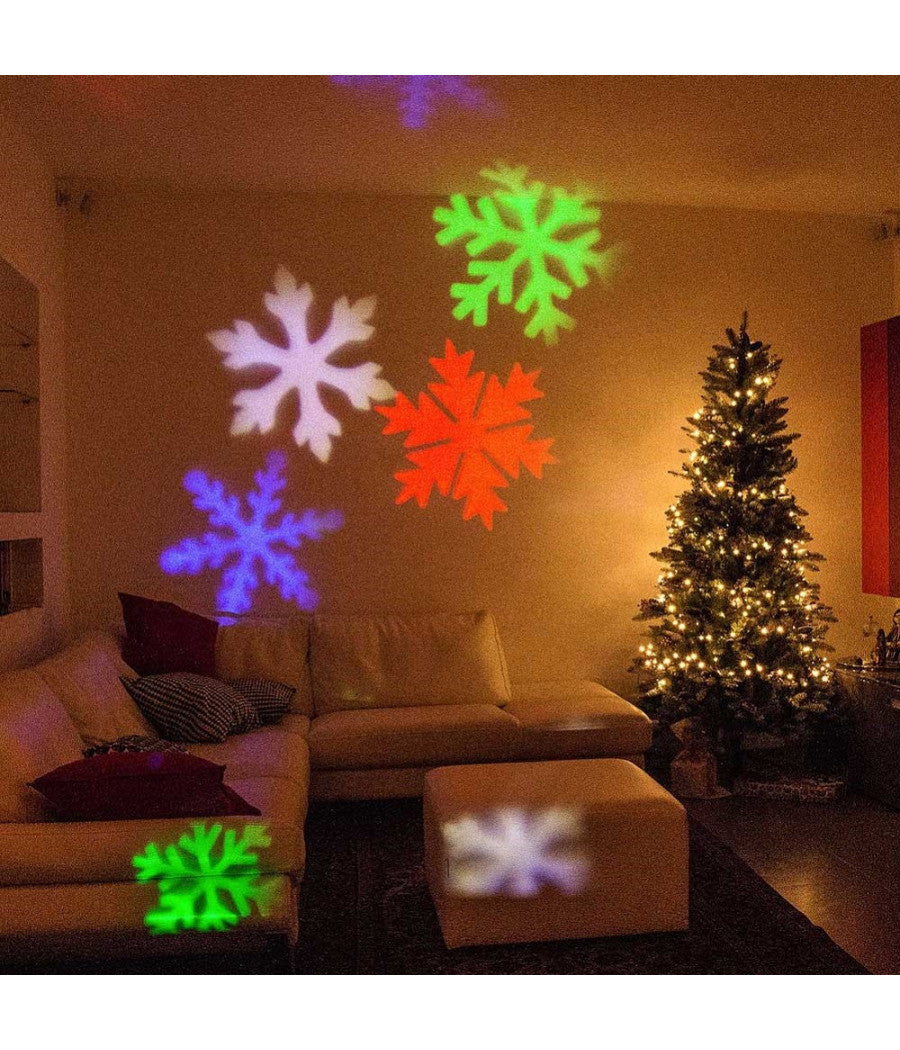 Proiettore Laser Led Rgb Natale Esterno Giochi Luce Fiocchi Di Neve Multicolore         