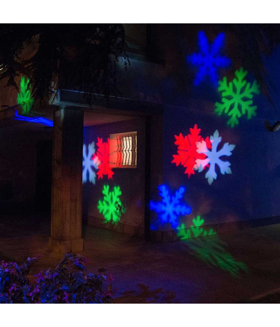 Proiettore Laser Led Rgb Natale Esterno Giochi Luce Fiocchi Di Neve Multicolore         