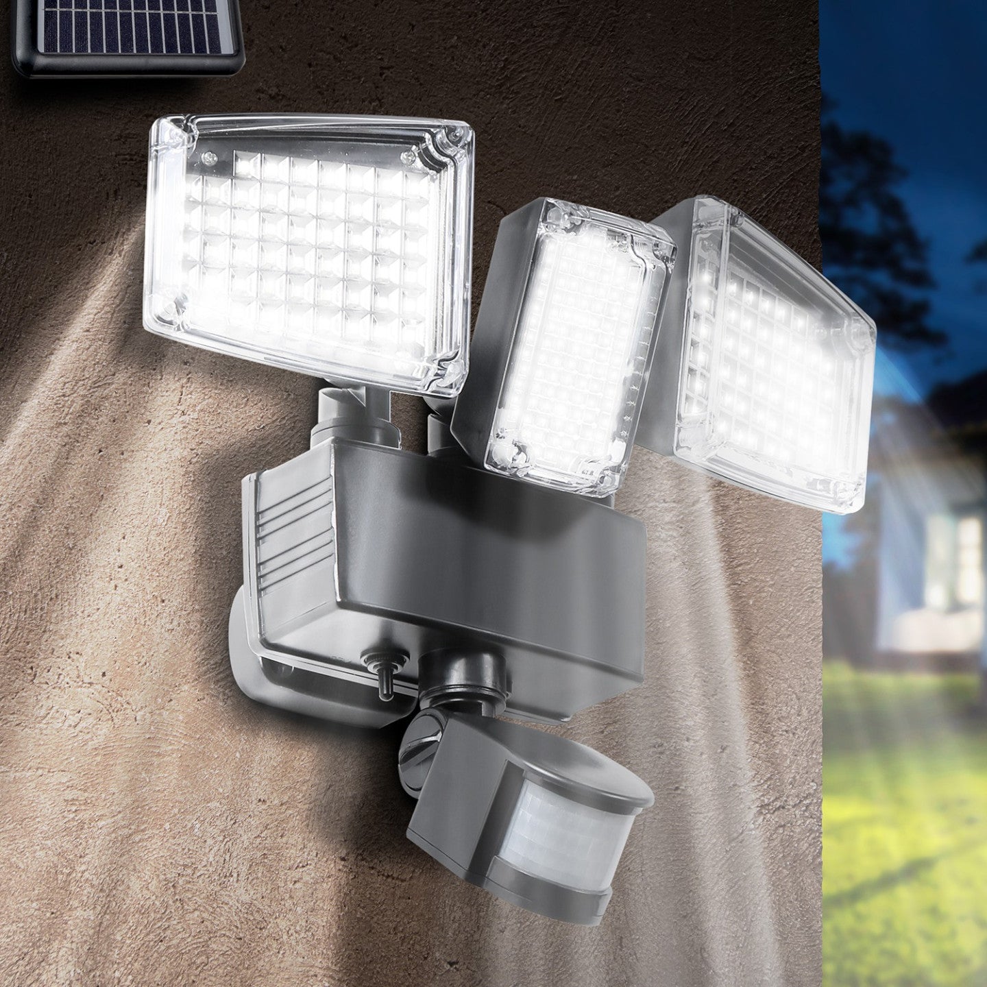 IDMarket - Proiettore solare 3 teste 178 LED rilevatore di movimento