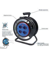 Prolunga Elettrica Cavo 15 Mt Avvolgicavo 4 Prese Schuko Polivalenti Spina 16a         