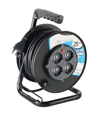 Prolunga Elettrica Cavo 25 Mt Avvolgicavo 4 Prese Schuko Polivalenti Spina 16a         