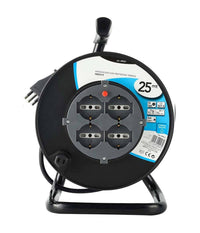 Prolunga Elettrica Cavo 25 Mt Avvolgicavo 4 Prese Schuko Polivalenti Spina 16a         