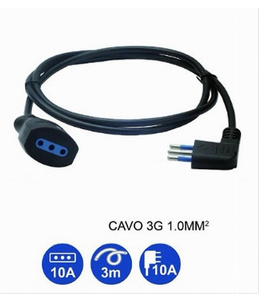 Prolunga Lineare Nera Spina 10a 2p+t + Presa 10a 2p+t Uscita Cavo 3 Mt 90° 83279         