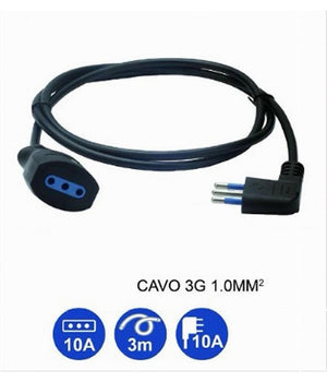 Prolunga Lineare Nera Spina 10a 2p+t + Presa 10a 2p+t Uscita Cavo 3 Mt 90° 83279         