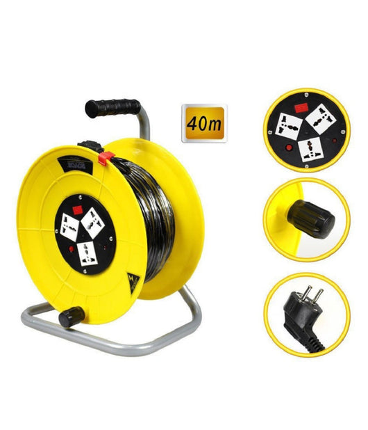 Prolunga Tamburo Con Avvolgicavo 3 Prese Europee 40 Metri Schuko 16a Avvolgi Cavo         