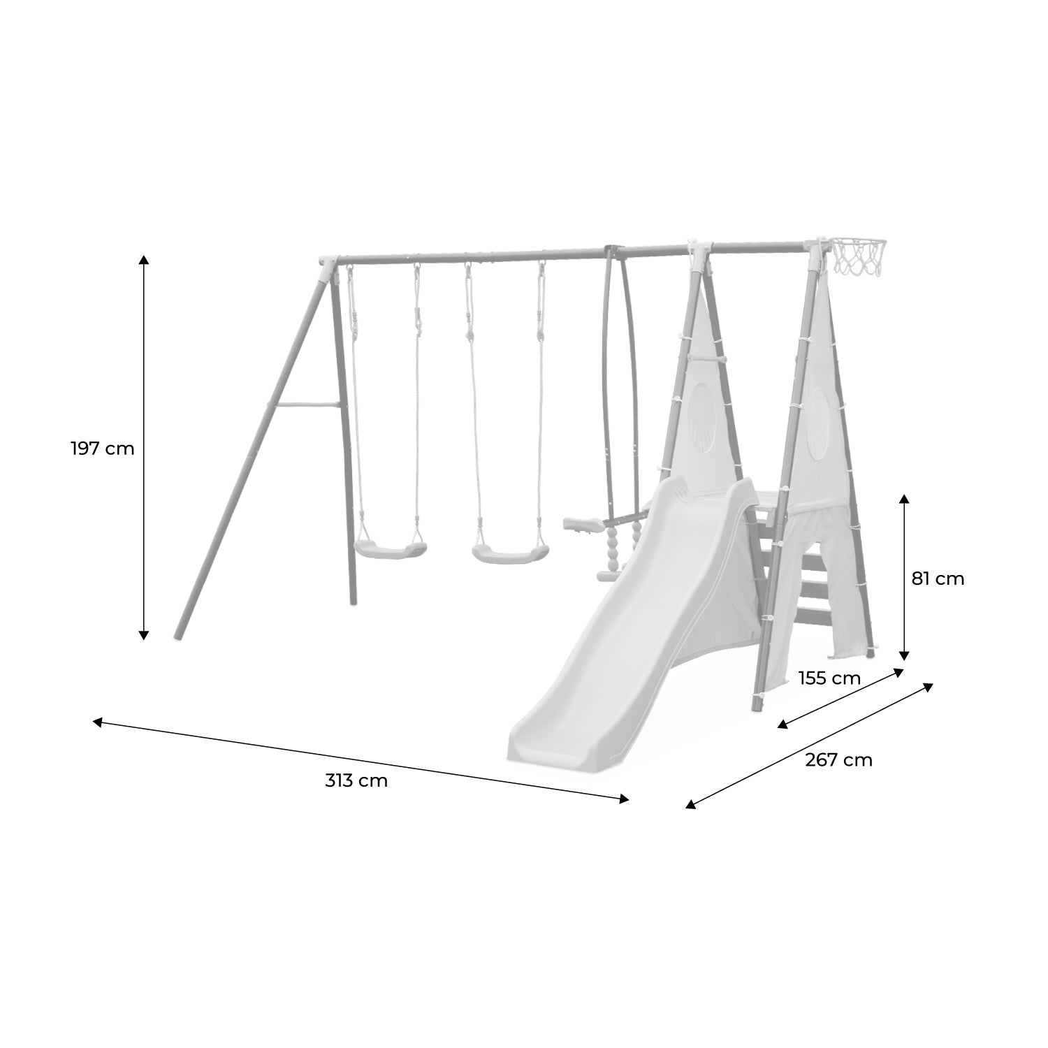 Altalena da giardino con scivolo e canestro, 6 posti, verde