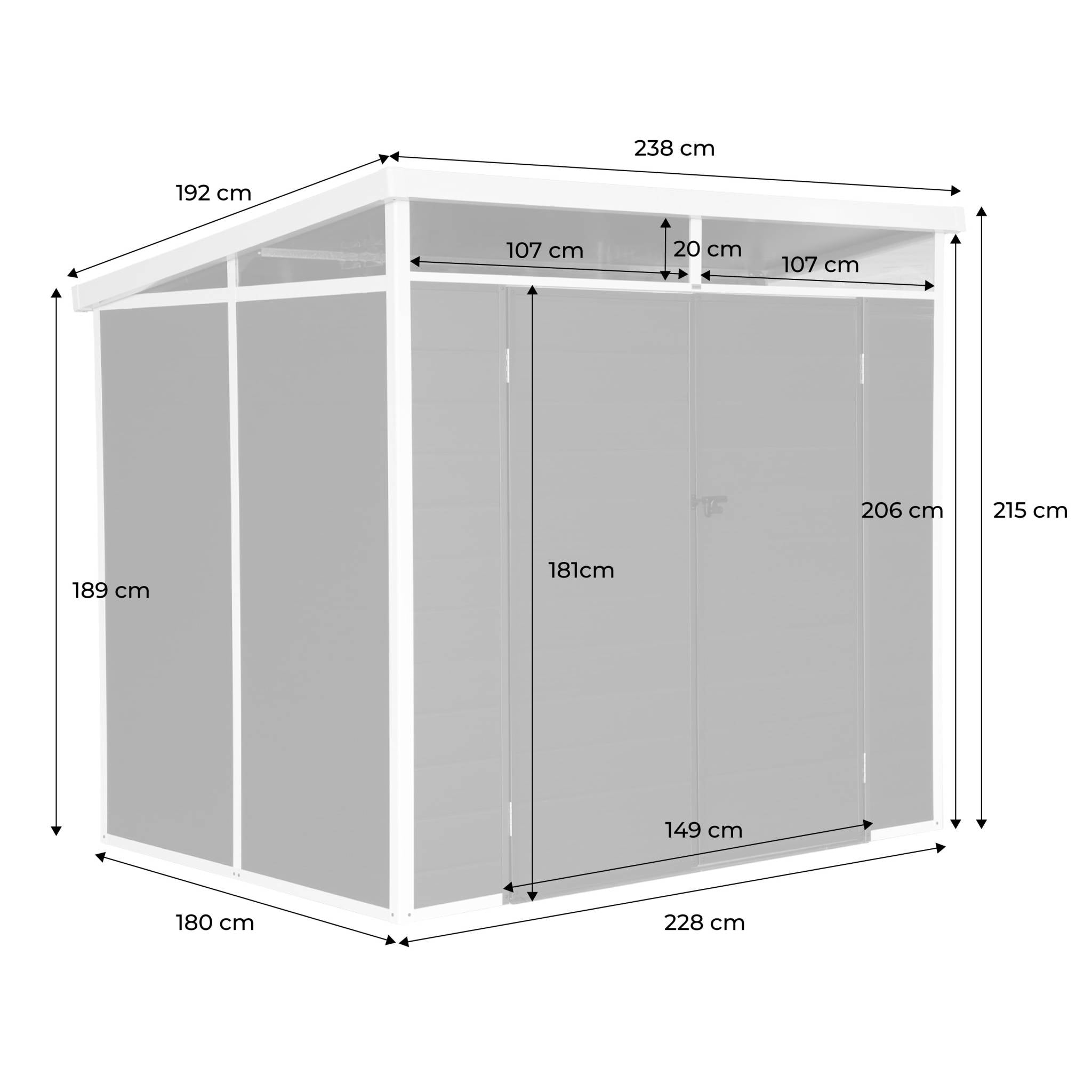 Casetta da giardino in plastica con struttura in alluminio, 4.55m²,