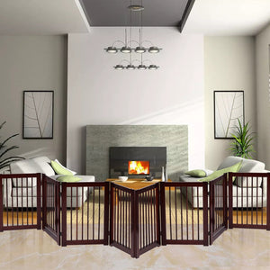 Cancello per cani pieghevole 4 pezzi Cancelletto di sicurezza per animali domestici 203x76x1,8cm Marrone-Cancelli