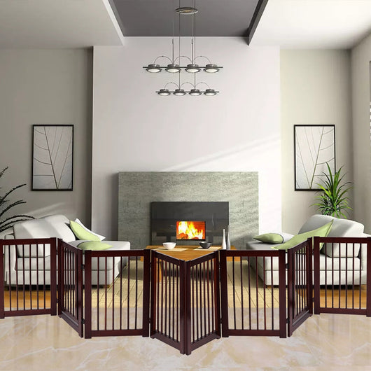 Cancello per cani pieghevole 4 pezzi Cancelletto di sicurezza per animali domestici 203x76x1,8cm Marrone-Cancelli