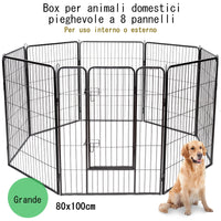 Recinto per animali con 8 pannelli di metallo da interno ed esterno, Gabbia portatile per cane 100x80cm-Cancelli
