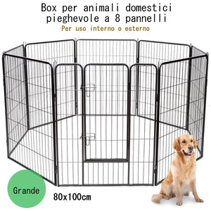 Recinto per animali con 8 pannelli di metallo da interno ed esterno, Gabbia portatile per cane 100x80cm-Cancelli