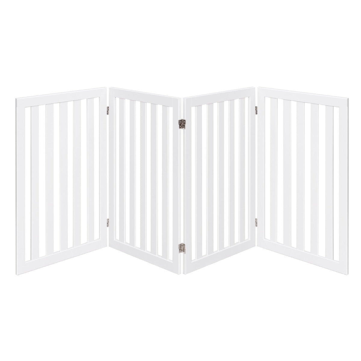Cancello di legno pieghevole e girevole con 4 pannelli, Barriera per animali con cuscinetti antiscivolo Bianco-Cancelli