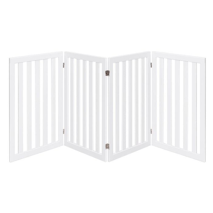 Cancello di legno pieghevole e girevole con 4 pannelli, Barriera per animali con cuscinetti antiscivolo Bianco-Cancelli