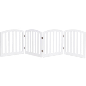 Cancello di legno con 4 pannelli per animali domestici, Cancello di sicurezza per cani da casae scale, Bianco-Cancelli