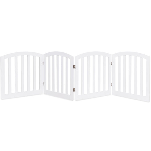 Cancello di legno con 4 pannelli per animali domestici, Cancello di sicurezza per cani da casae scale, Bianco-Cancelli