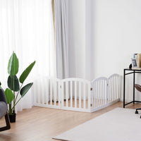 Cancello di legno con 4 pannelli per animali domestici, Cancello di sicurezza per cani da casae scale, Bianco-Cancelli