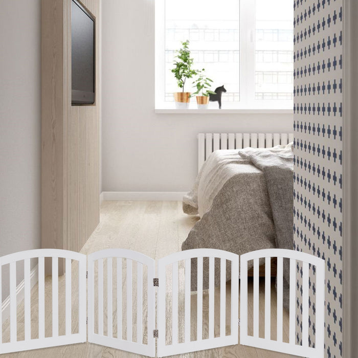 Cancello di legno con 4 pannelli per animali domestici, Cancello di sicurezza per cani da casae scale, Bianco-Cancelli