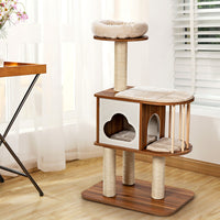 Albero tiragraffi per gatti, Torre di legno con piattaforma tiragraffi e cuscini lavabili-Alberi Tiragraffi