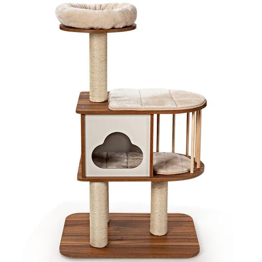 Albero tiragraffi per gatti, Torre di legno con piattaforma tiragraffi e cuscini lavabili-Alberi Tiragraffi