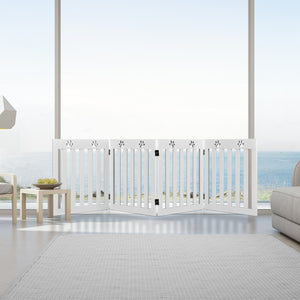 Cancello di legno per animali domestici, Cancello pieghevole con cerniere flessibili a 360¡ã e 4 pannelli, Bianco-Cancelli