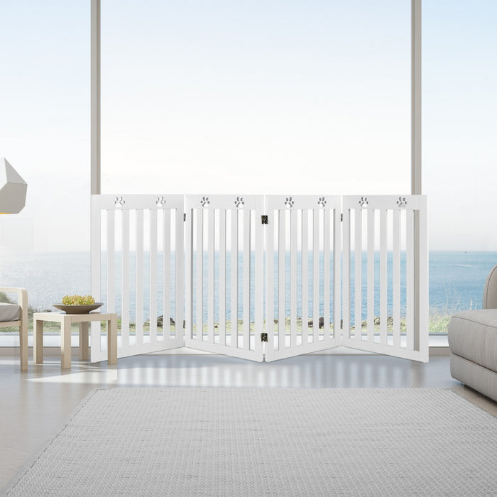 Cancello di legno per animali con cerniere a 360¡ã e 4 pannelli, Cancello pieghevole per casa scale Bianco-Cancelli