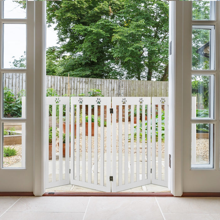 Cancello di legno per animali con cerniere a 360¡ã e 4 pannelli, Cancello pieghevole per casa scale Bianco-Cancelli