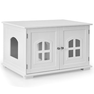 Casetta ventilata per gatti con doppie porte e finestre, Lettiera per gatti con ingresso laterale Bianco-Lettini e divanetti