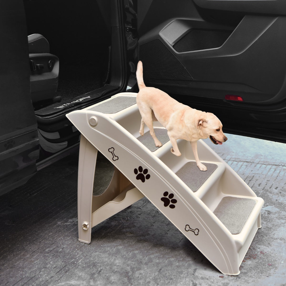 Scaletta di plastica pieghevole per animali, Scala di plastica con 4 gradini per interno ed esterno Beige-Giochi e accessori per cani