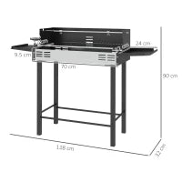 Barbecue a Carbone a 3 Livelli con Mensole Pieghevoli e Girarrosto, in Acciaio Inox, 118x32x90 cm, Nero
