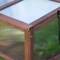 Mini Serra da Giardino Rialzata in Legno e Policarbonato con Tetto Apribile, 90x50x93cm