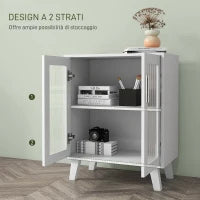 Credenza Moderna Multiuso con 2 Ante Trasparenti e 2 Ripiani, 61x35x75cm, Bianco