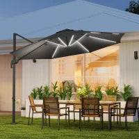 Ombrellone a Braccio per Esterno con Luci a LED e Angolo Regolabile, in Alluminio e Poliestere Ø3x2.5 m, Grigio