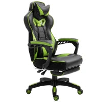 Sedia da Gaming Ergonomica, Poltrona da Ufficio Confortevole con Poggiapiedi, Poggiatesta e Cuscino Lombare, Altezza Regolabile, Nero e Verde