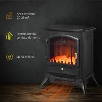 Camino Elettrico da Terra con Effetto Fiamma Potenza 1000W /2000W in ABS e Vetro, 45x28x54cm, Nero