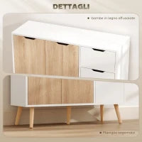 Mobile Multiuso in Legno con Cassetto e Armadietti in Stile Nordico, 90x30x72cm