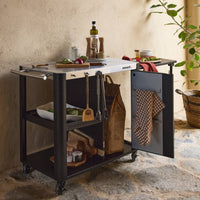 Carrello da cucina in acciaio con tavolino pieghevole,  94.5cm, nero