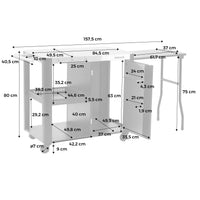 Carrello da cucina in acciaio con tavolino pieghevole,  94.5cm, nero