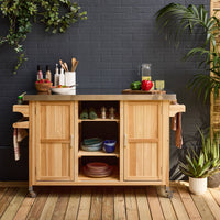 Cucina esterna in legno con maniglie e 7 vani portaoggetti, 130cm,